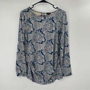 Talbots Blue White Paisley Ruched Sides Blouse Top